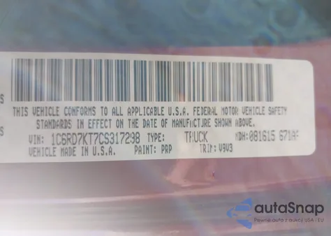 2012 Ram 1500 St from USA, damaged, VIN 1C6RD7KT7CS317298